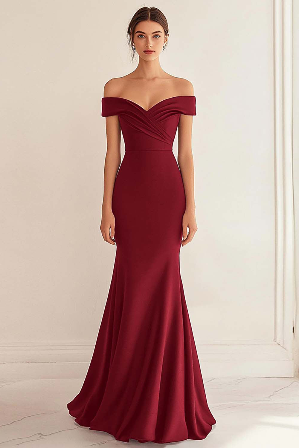 Navy Wedding Guest Dress Satin Long Off The Shoulder Mermaid Ruched Evening Dress