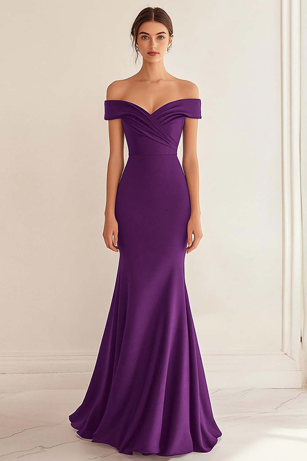 Navy Wedding Guest Dress Satin Long Off The Shoulder Mermaid Ruched Evening Dress