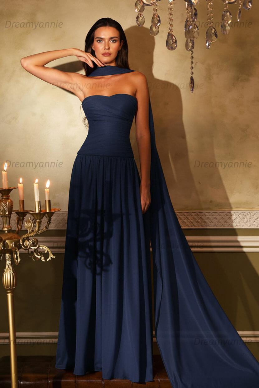 Orange A Line Prom Dress Sleeveless Strapless Evening Dress