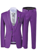 New Arrival Purple Notched Lapel 3 Piece Dot Prom Suit for Men