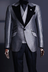 Newest Gray Peaked Lapel 3 Piece Prom Suit