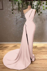 Ocean Blue One Shoulder Mermaid Long Evening Dress with Split