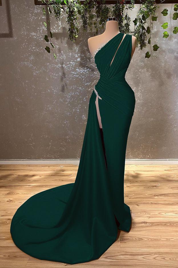 Ocean Blue One Shoulder Mermaid Long Evening Dress with Split