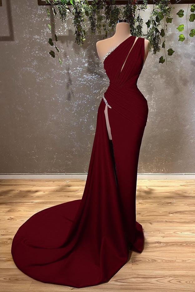Ocean Blue One Shoulder Mermaid Long Evening Dress with Split