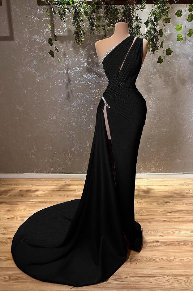Ocean Blue One Shoulder Mermaid Long Evening Dress with Split