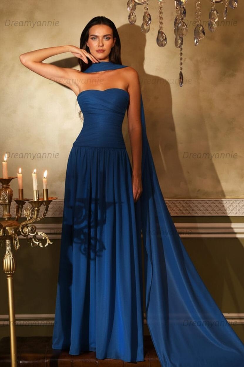 Orange A Line Prom Dress Sleeveless Strapless Evening Dress