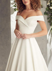 Off-Shoulder Ball-Gown Beach Wedding Dresses Satin