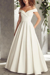 Off-Shoulder Ball-Gown Beach Wedding Dresses Satin