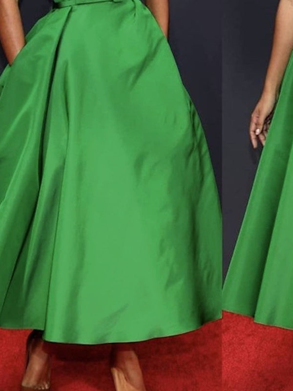 Off-Shoulder Sleeveless A-Line Ruched Ankle-Length Dress for the Mother of the Bride