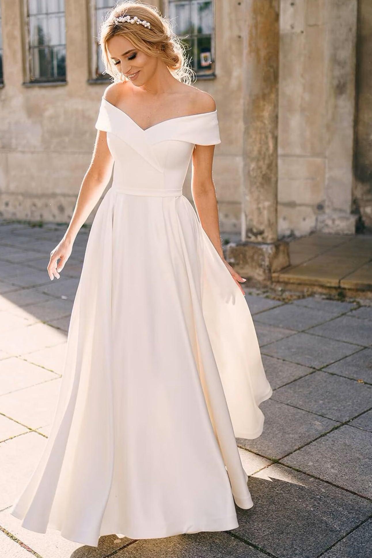 Off-The-Shoulder A-Line Beach Wedding Dresses
