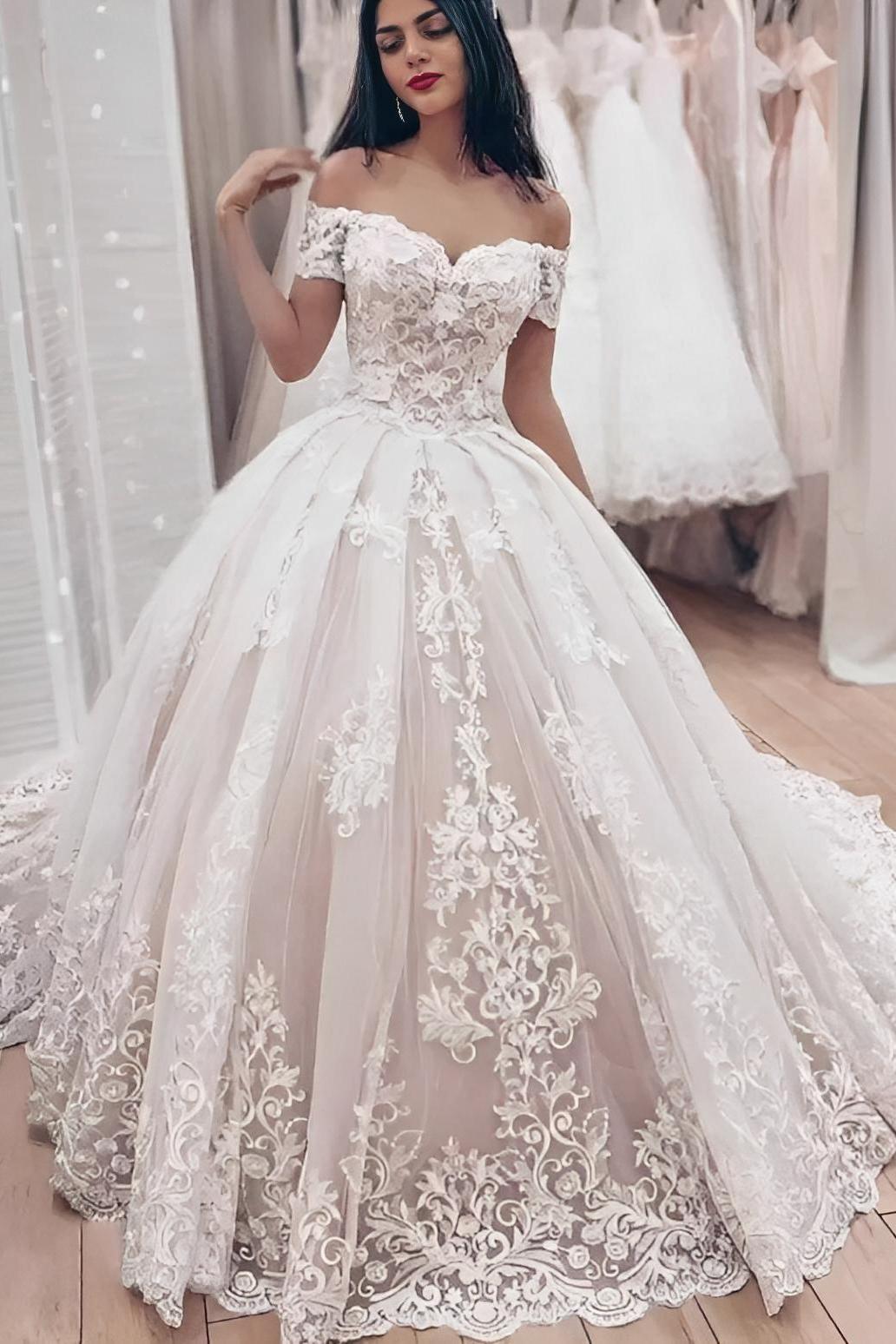 Off-The-Shoulder Ball-Gown Lace Wedding Dresses