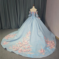 Off The Shoulder Ball Gown Quinceanera Dress With 3D Flowers & Beadings
