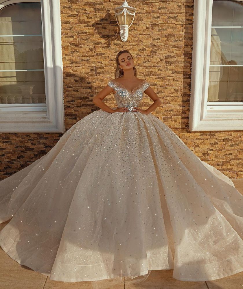 Off The Shoulder Ball Gown Sequined Wedding Dress