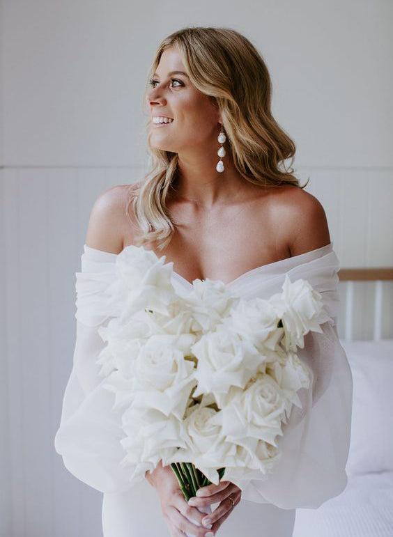 Off-The-Shoulder Beach Wedding Dresses with Long Puff Sleeves