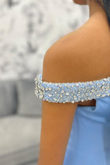 Off The Shoulder Blue Prom Dress Mermaid Long Evening Dress