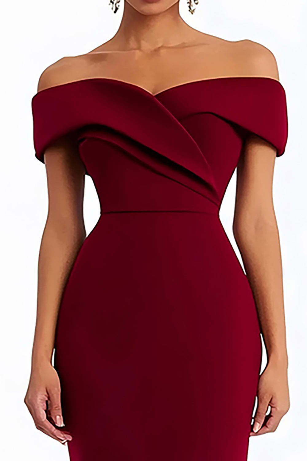 Off The Shoulder Burgundy Wedding Guest Dress Satin Ankle-Length Formal Dress