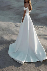 Off The Shoulder Court Train Beach Wedding Dress With Split Front
