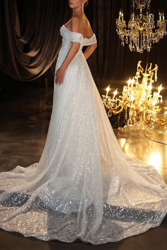 Off-The-Shoulder Detachable Sequined Trumpet/Mermaid Wedding Dresses