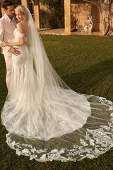 Off The Shoulder Lace Mermaid Beach Wedding Dress