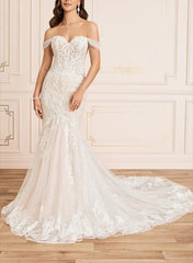 Off The Shoulder Lace Mermaid Beach Wedding Dress