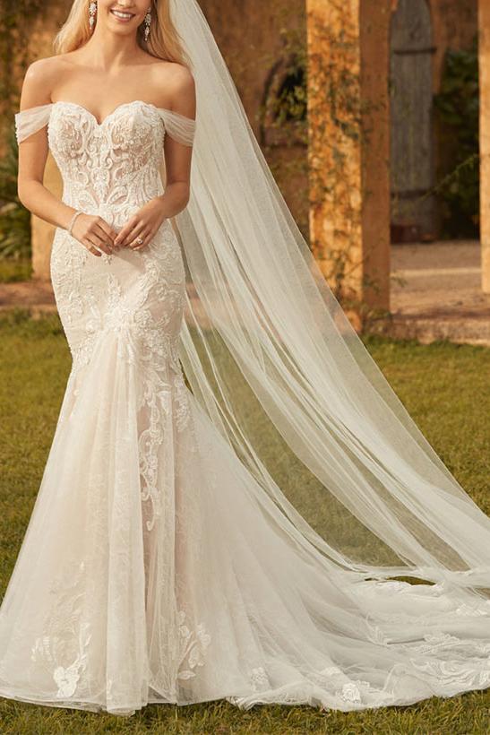 Off The Shoulder Lace Mermaid Beach Wedding Dress