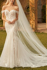 Off The Shoulder Lace Mermaid Beach Wedding Dress