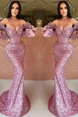 Off The Shoulder Mermaid Long Sleeve Evening Dress with Sequins