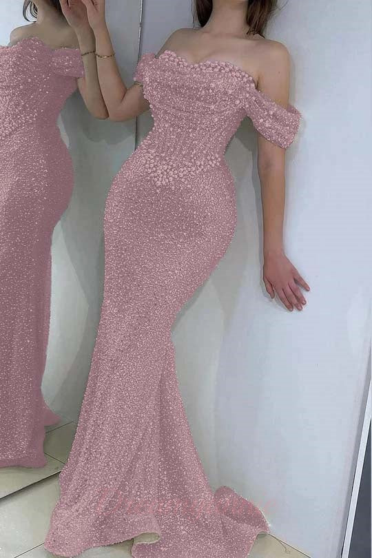 Off The Shoulder Prom Dresses Mermaid Sequined Evening Formal Dresses