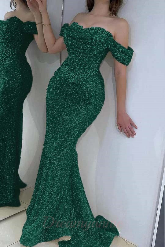 Off The Shoulder Prom Dresses Mermaid Sequined Evening Formal Dresses