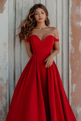Off The Shoulder Red Wedding Guest Dress A Line Formal Dress