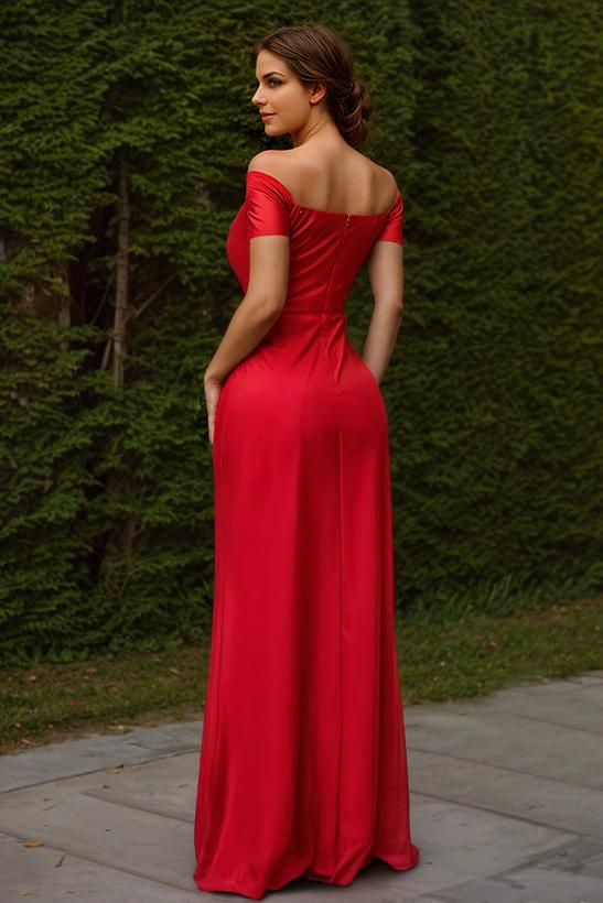 Off The Shoulder Silk Like Satin Bridesmaid Dresses With High Split