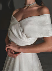 Off-The-Shoulder Sleeveless A-Line Beach Wedding Dress with Sweep Train and Sequin Detail