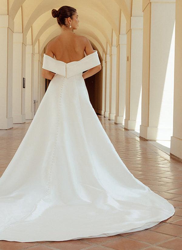Off-The-Shoulder Sleeveless Beach Wedding Dresses With Split Front/Bow(s)