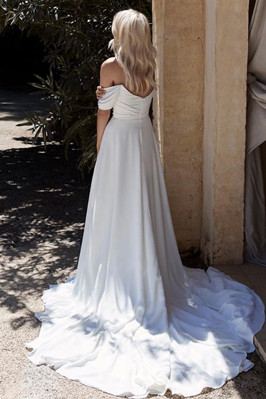 Off-The-Shoulder Sleeveless Chiffon Beach Wedding Dresses