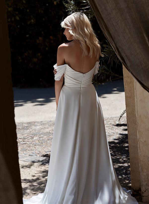 Off-The-Shoulder Sleeveless Chiffon Beach Wedding Dresses