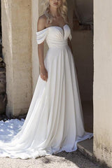 Off-The-Shoulder Sleeveless Chiffon Beach Wedding Dresses
