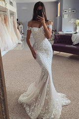 Off-The-Shoulder Sleeveless Lace Beach Wedding Dresses for Trumpet/Mermaid