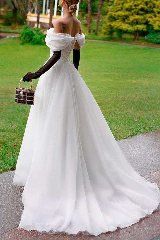 Off-The-Shoulder Sleeveless Organza Wedding Dress