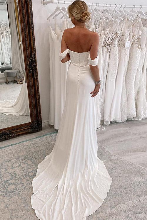 Off-The-Shoulder Slit Beach Wedding Dresses With Sheath/Column