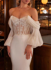 Off-The-Shoulder Trumpet/Mermaid Lace/Silk Like Satin Beach Wedding Dresses