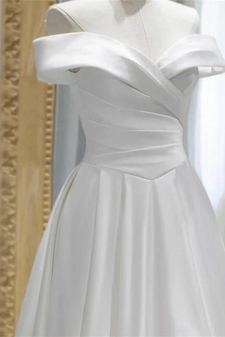 Off The Shoulder Wedding Dress Satin A Line Bridal Gowns