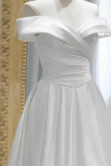 Off The Shoulder Wedding Dress Satin A Line Bridal Gowns