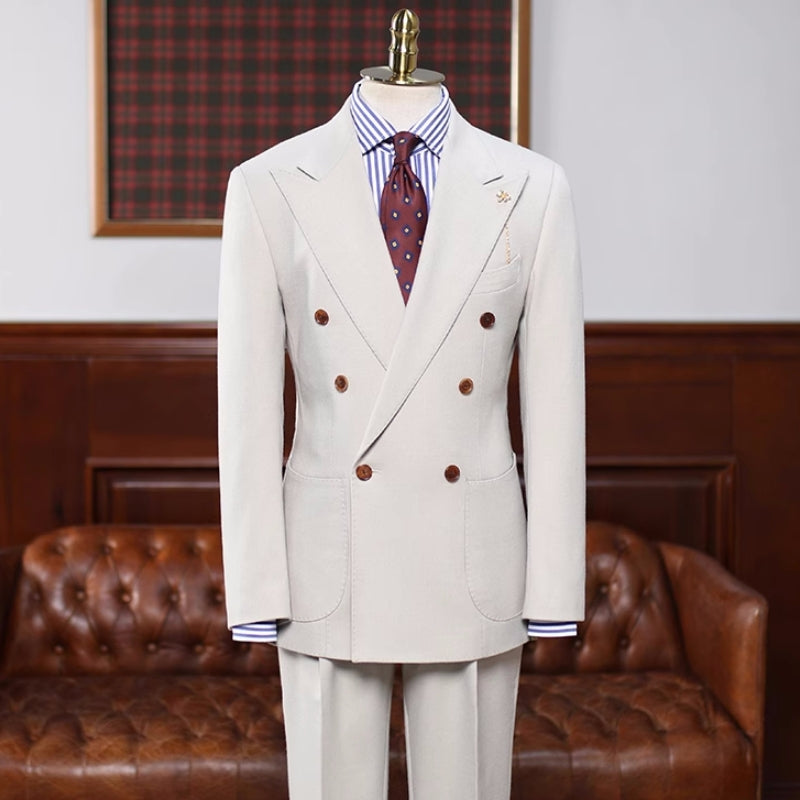 Off White Double Breasted Peaked Lapel Prom Suit