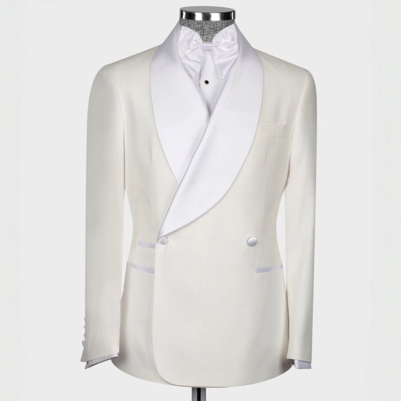 Off White Double Breasted Shawl Lapel Wedding Suit