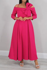 Off-the-Shoulder A-Line/Princess Ankle-Length Mother of the Bride Dress with Bow(s) and 3/4 Sleeves