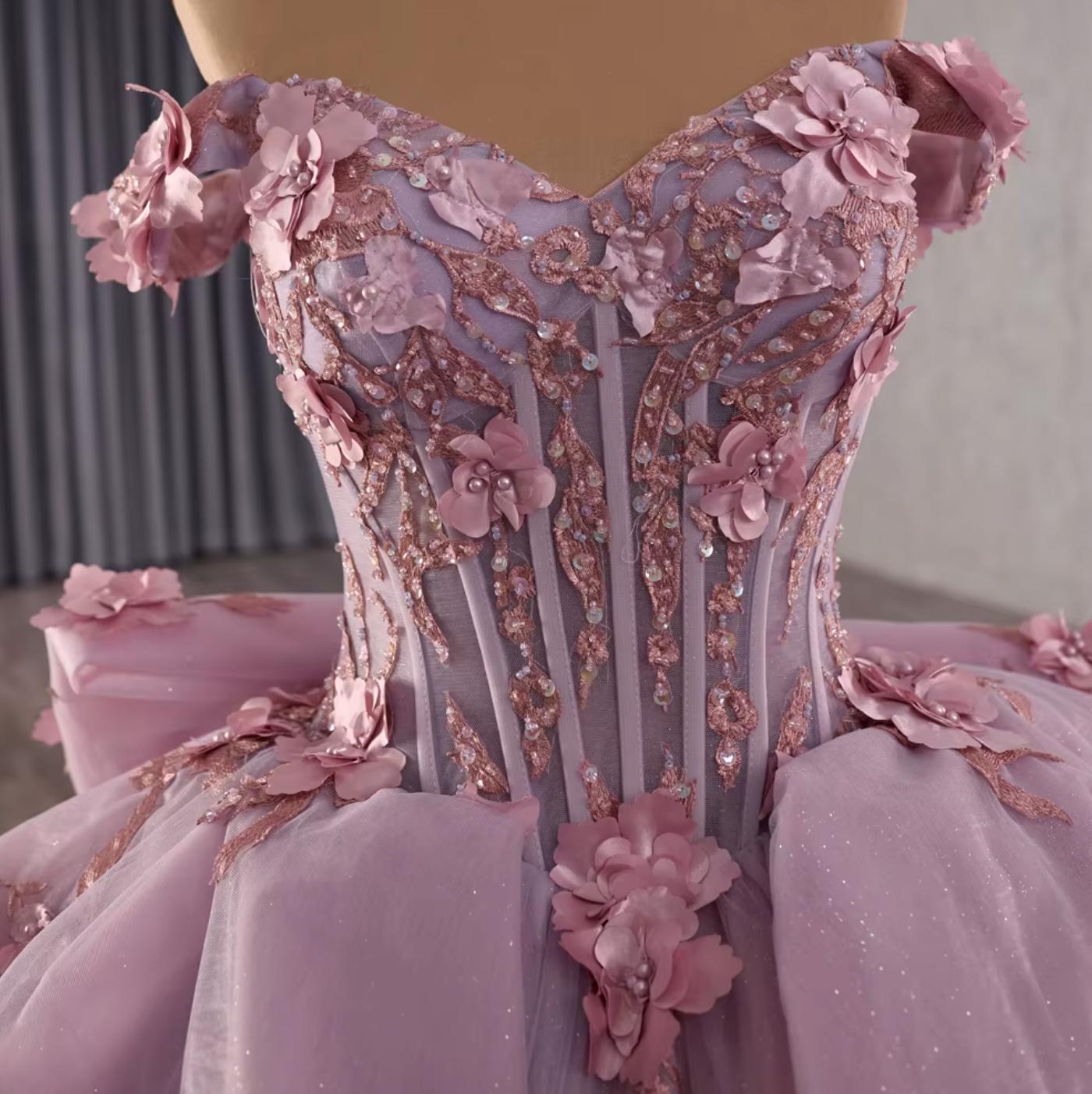 Off the Shoulder Ball Gown Quinceanera Dress 3D flowers Sweet 16 Dress