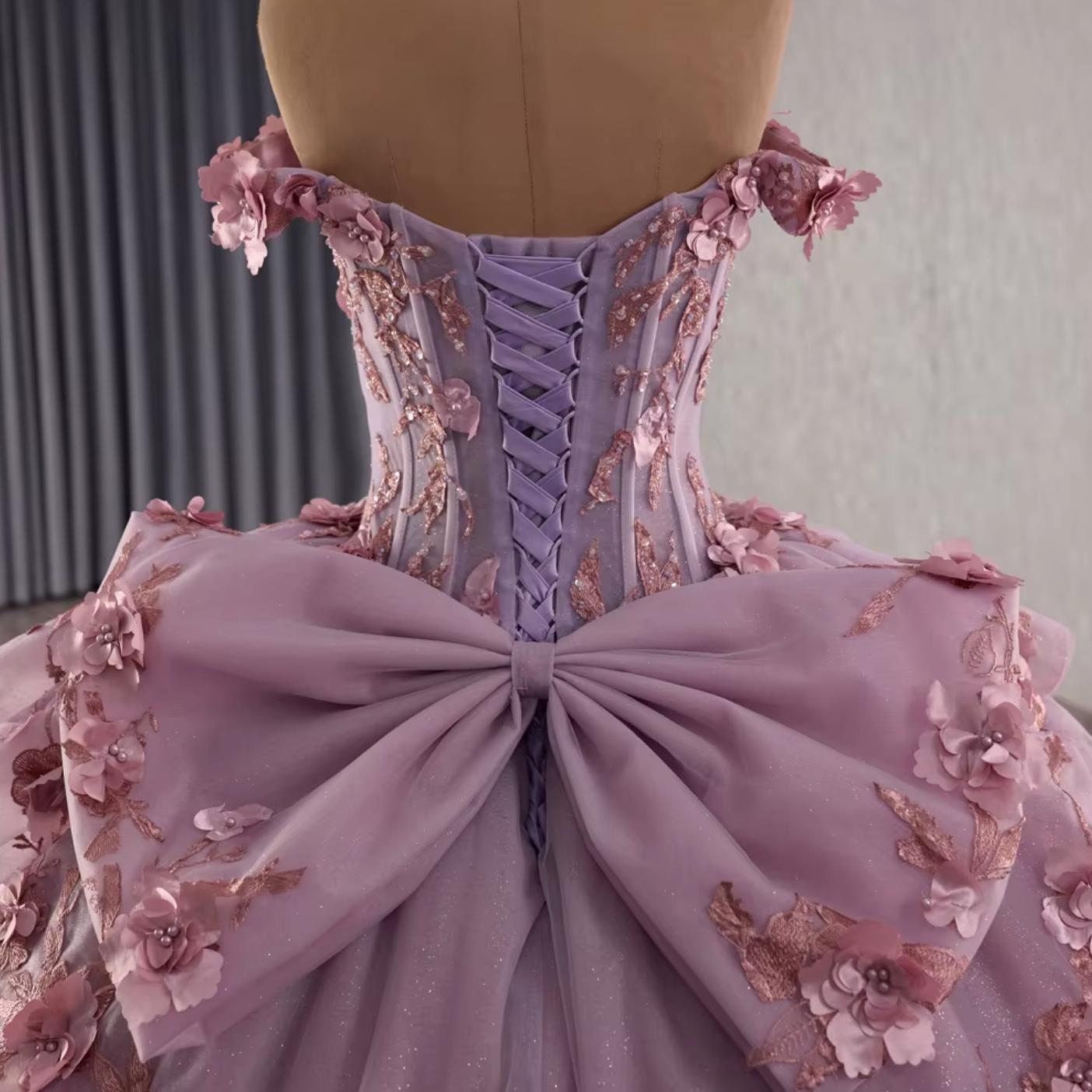 Off the Shoulder Ball Gown Quinceanera Dress 3D flowers Sweet 16 Dress