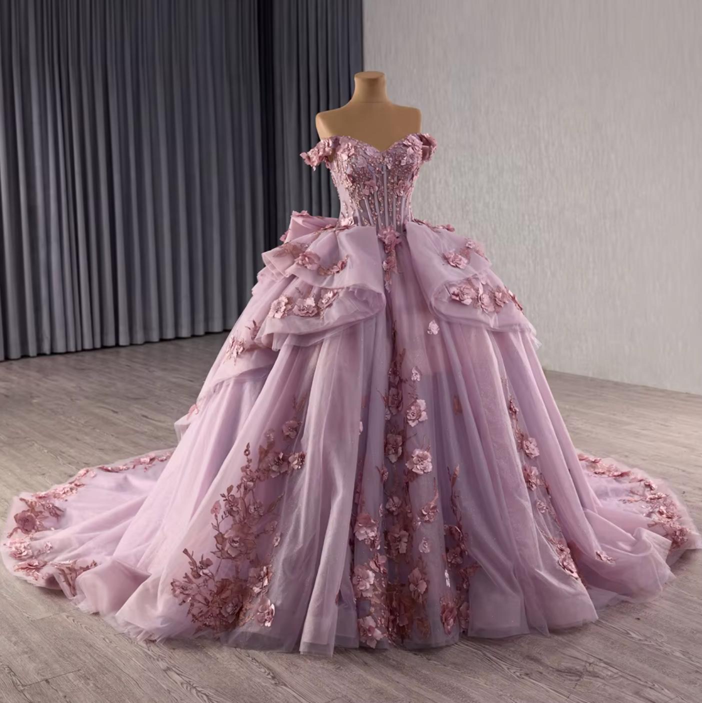 Off the Shoulder Ball Gown Quinceanera Dress 3D flowers Sweet 16 Dress