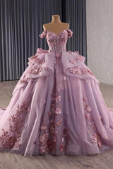 Off the Shoulder Ball Gown Quinceanera Dress 3D flowers Sweet 16 Dress