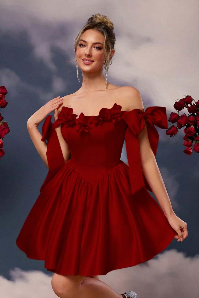 Off the Shoulder Graduation Dress Sleeveless Short A Line Cocktail Dress With Pleated